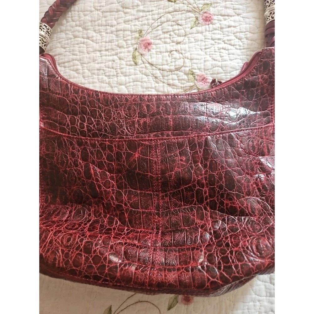 Brighton Barbados Oxblood Croc Embossed Ziptop Hobo Handbag EUC